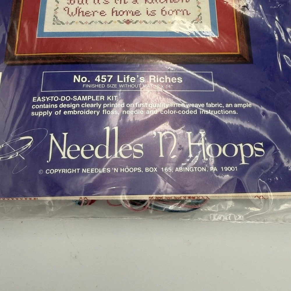 Needles N Hoops No 457 Lifes Riches Printed Cross Stitch Kit Vintage 12x14